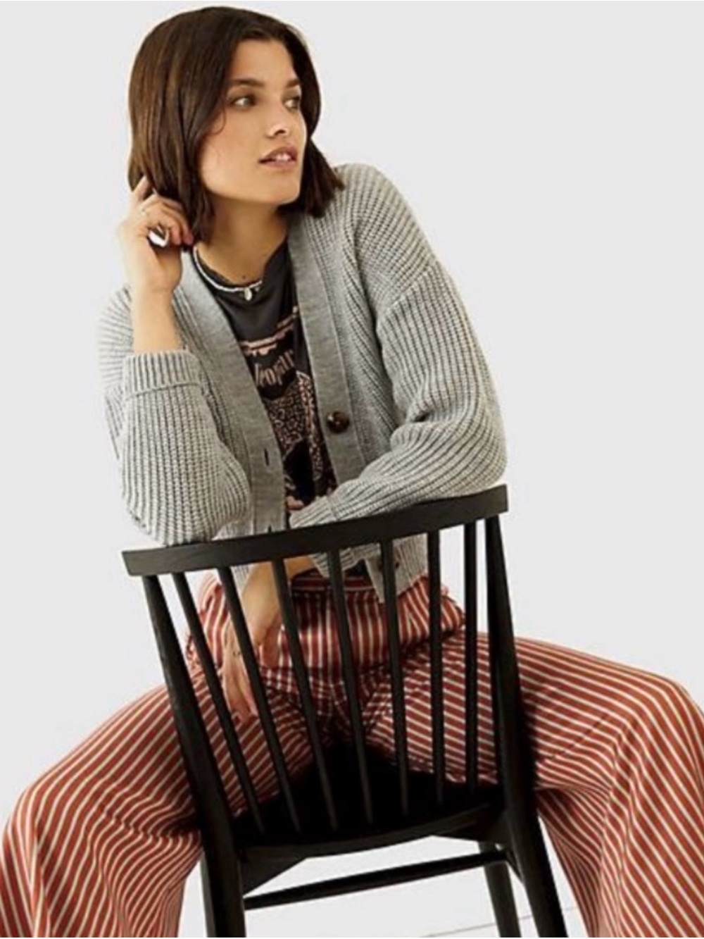Anthropologie Women’s Maeve Sunny Chunky Knit Cropped Cardigan Gray Size XL